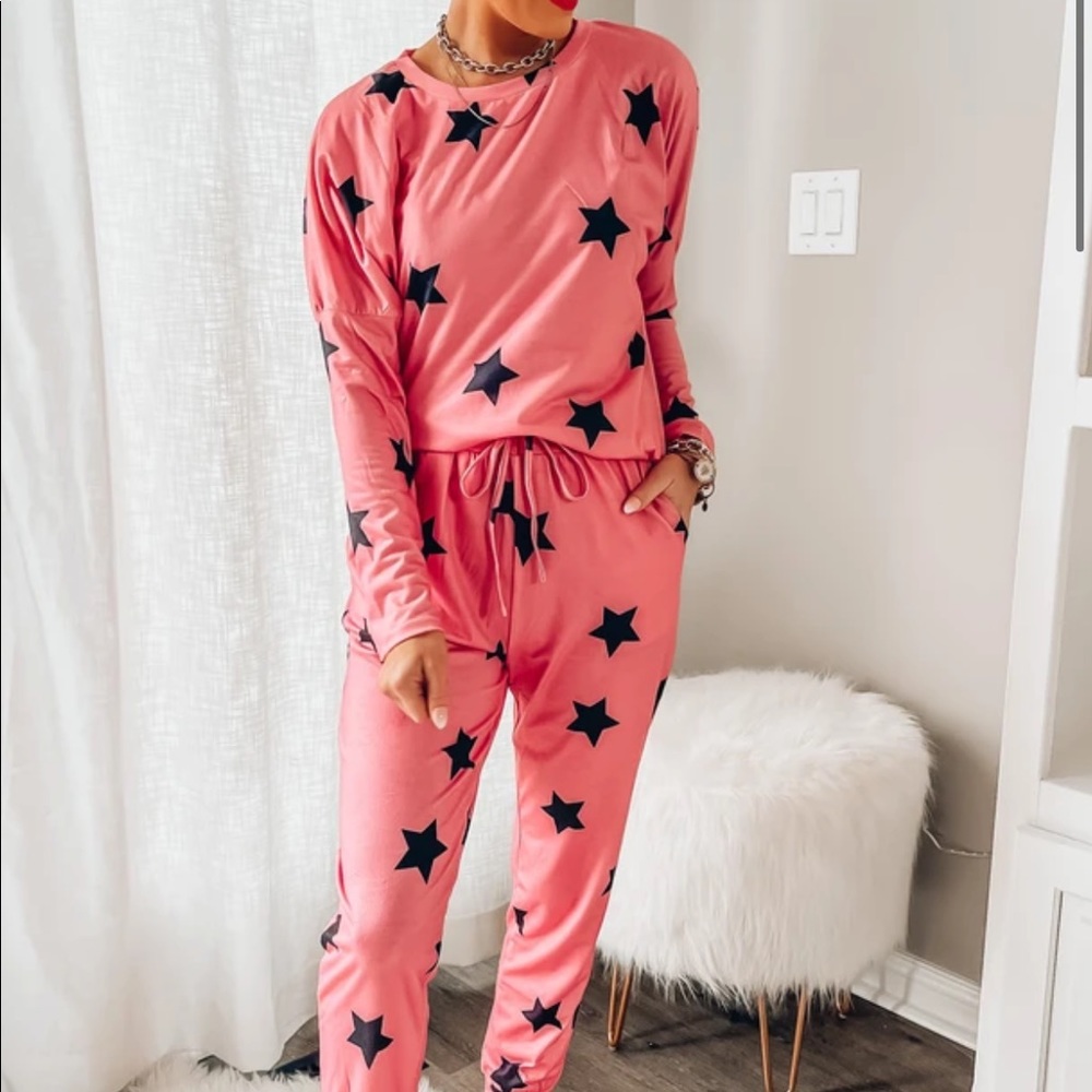 Bright Pink Stars Lounge Set Sz L NEW
